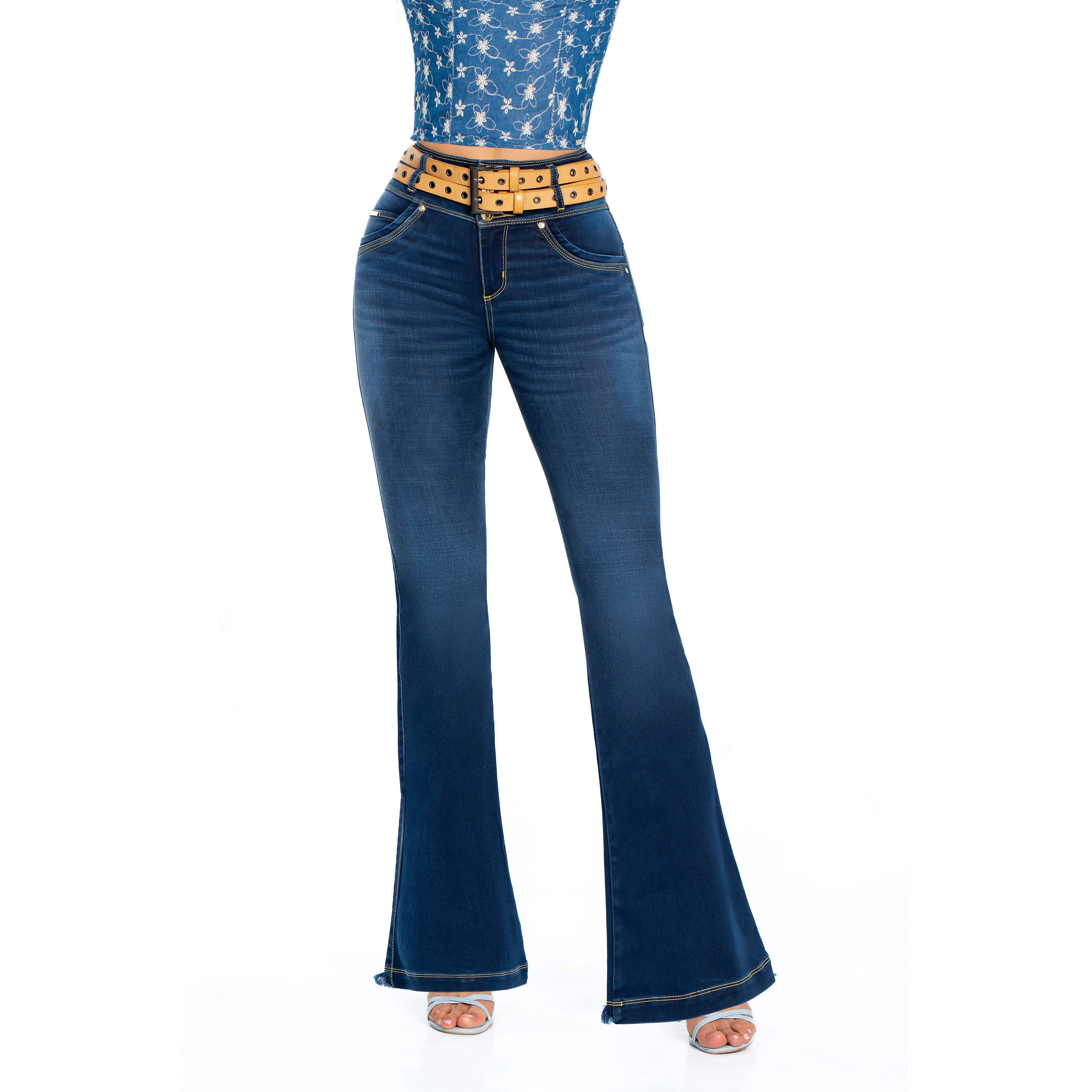 Jeans Azul Campana Tiro Alto con Push up AB1779A
