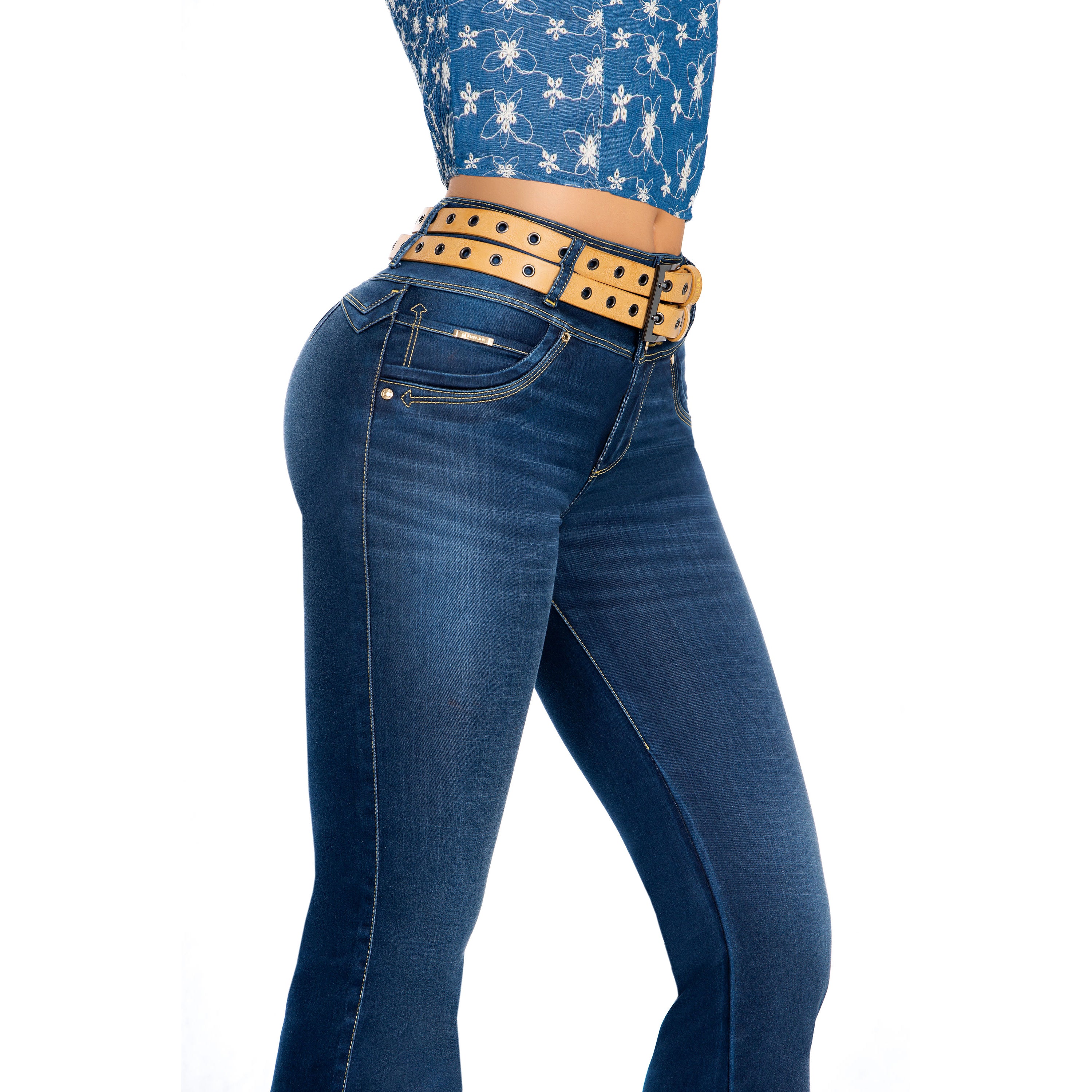 Jeans Azul Campana Tiro Alto con Push up AB1779A