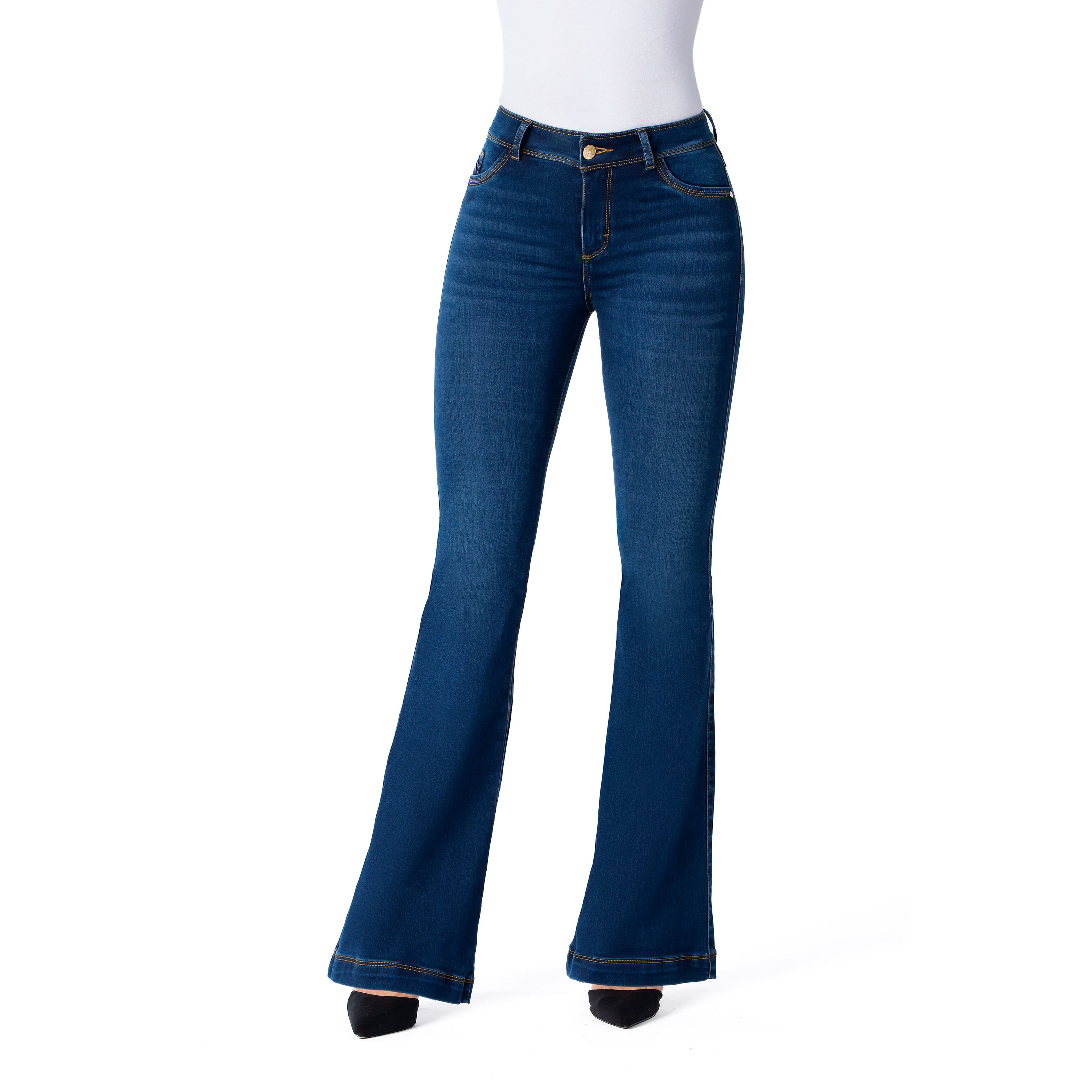 Jeans Azul Campana Tiro Alto con Push up AB1796A