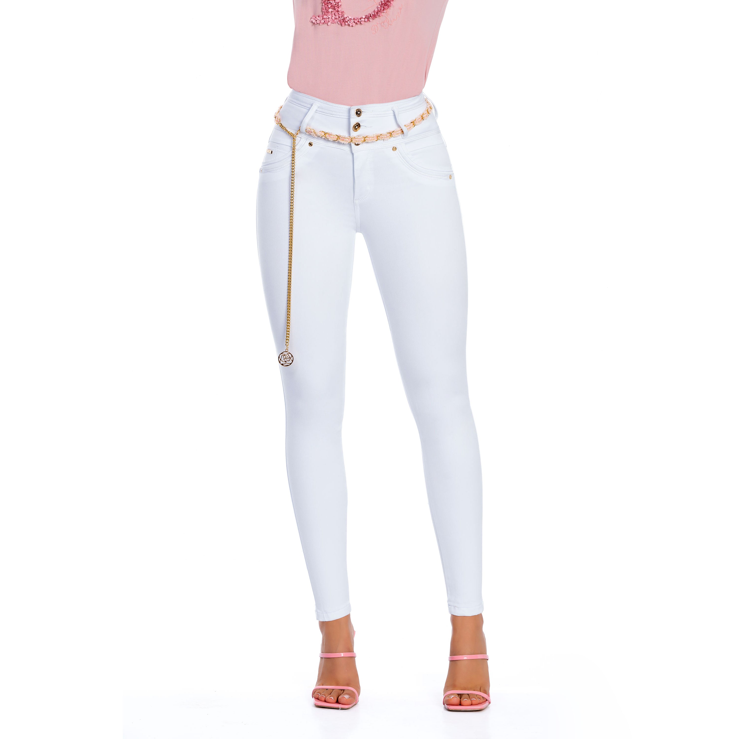 Jeans Blanco Pitillo Tiro Alto con Push up  AB1760B