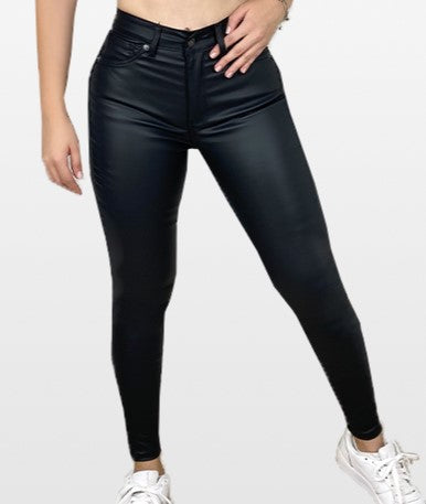 Jeans Con Faja Colombiano Tiro Alto Efecto Cuero 1319