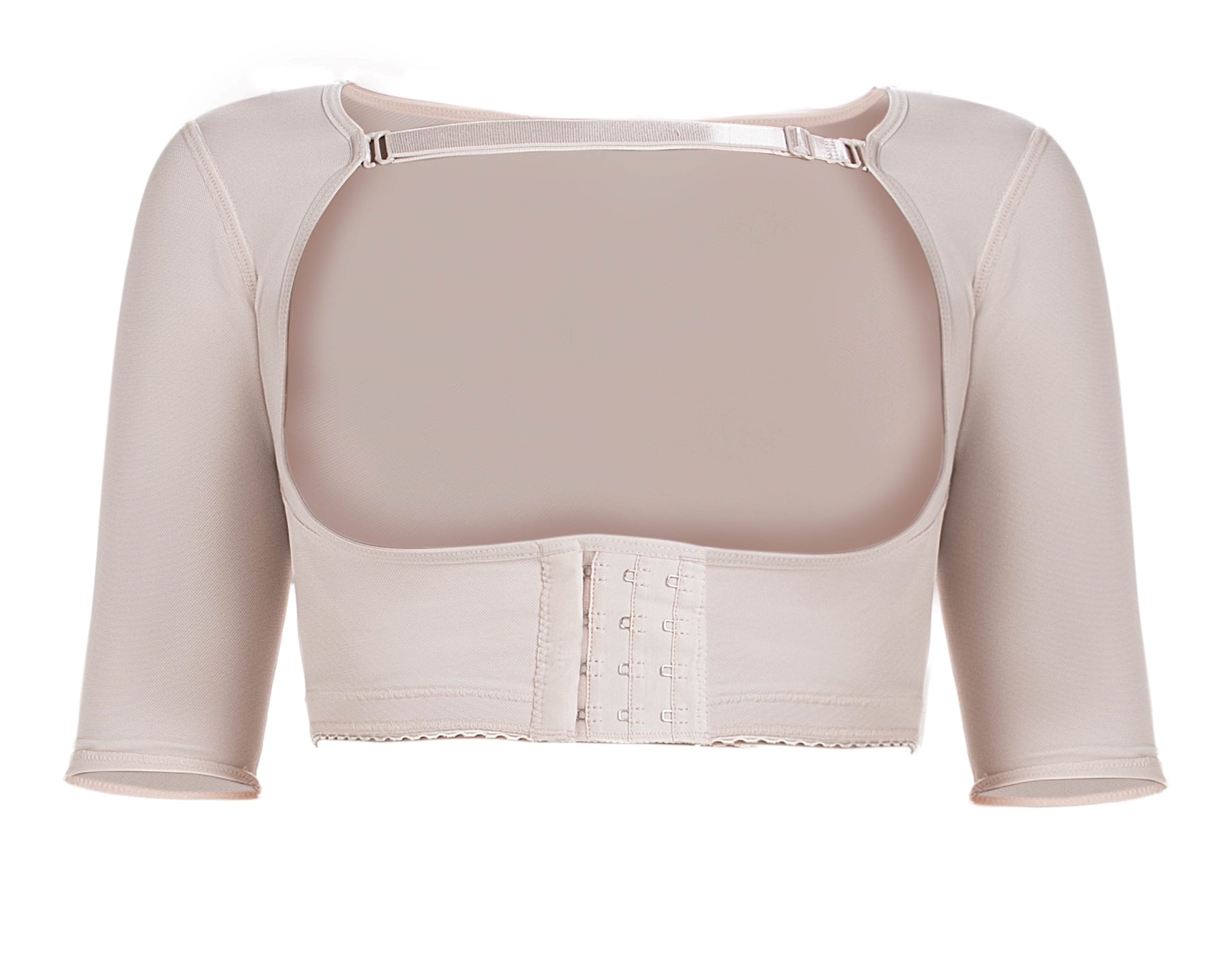Chaleco postquirúrgico con mangas FU102, alta compresión en brazos y torso, con sostén integrado, ideal para recuperación postoperatoria y uso diario.