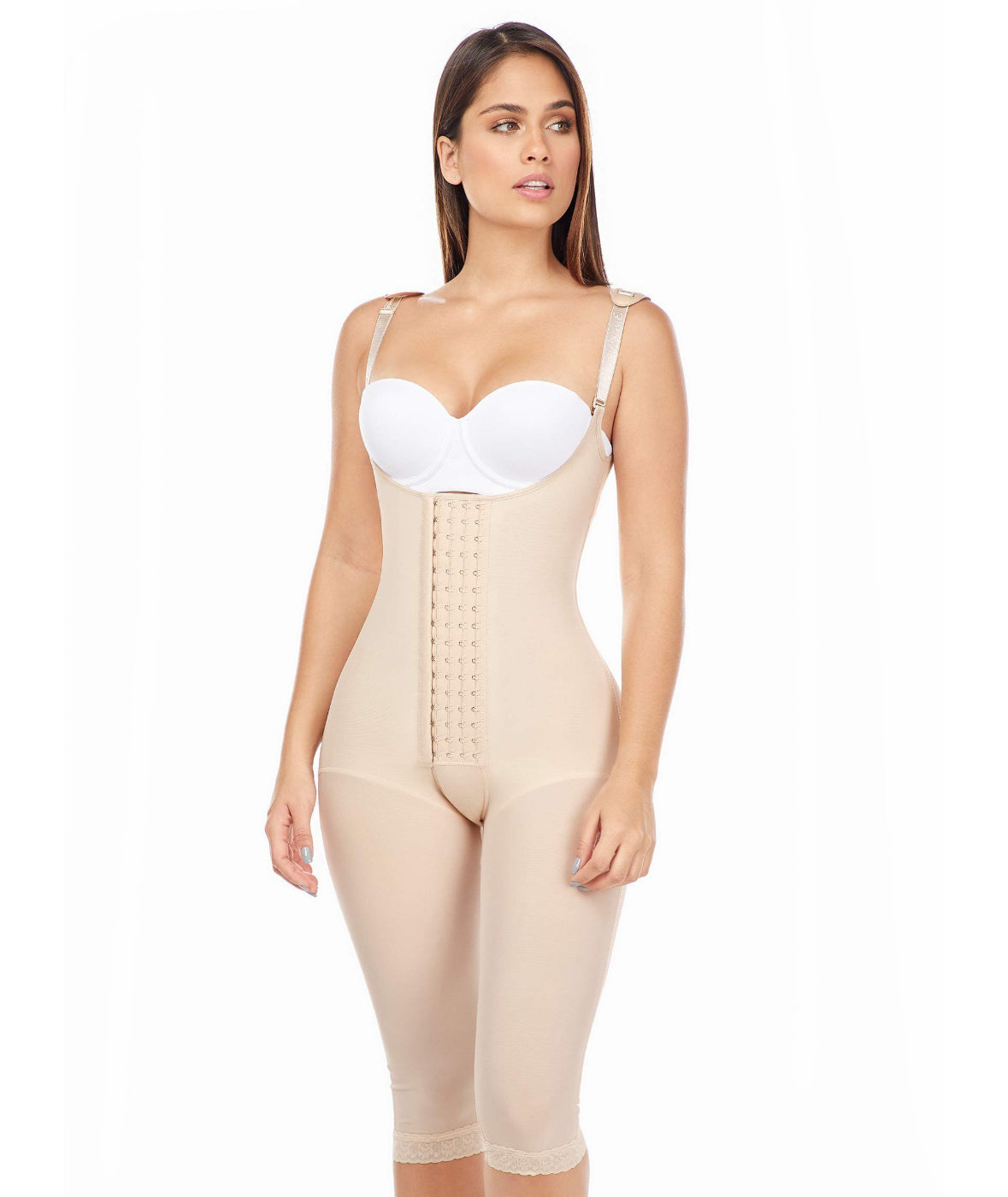Faja colombiana 9152 con compresión máxima, cobertura total hasta rodilla y brazos, ideal para segunda etapa postoperatoria o postparto.