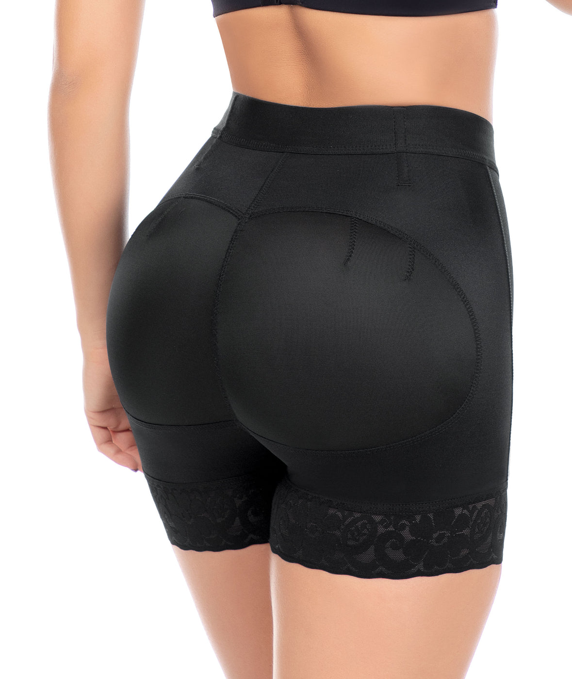 Calzón faja colombiano FU100 tipo short, compresión media, levanta cola natural, ideal para uso diario y postparto con blonda antideslizante.